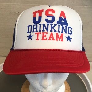 Vintage NOS USA Drinking Team Foam & Mesh Adjustable OTTO Trucker Hat NWT